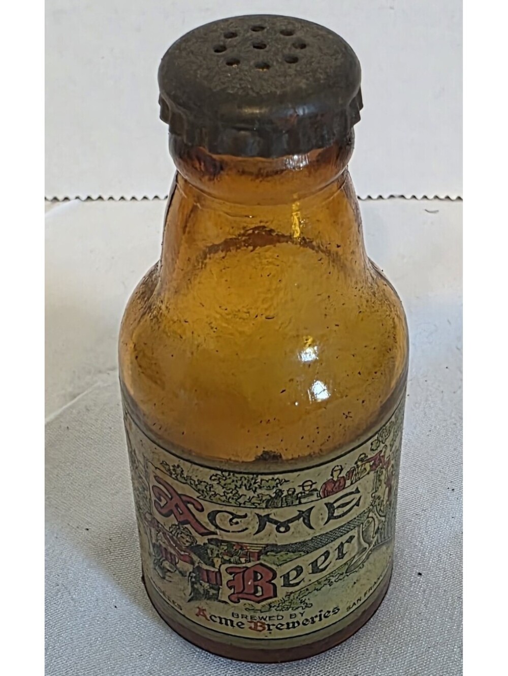 Vintage Acme Beer bottle salt and pepper shakers-Amber glass (one Bottle)